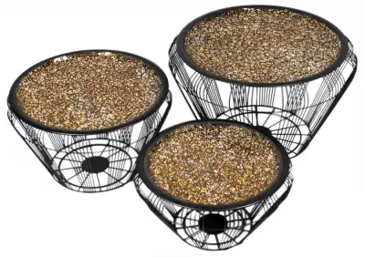 Aria Round Nesting Tables Set of 3 - Gold, Mosaic image