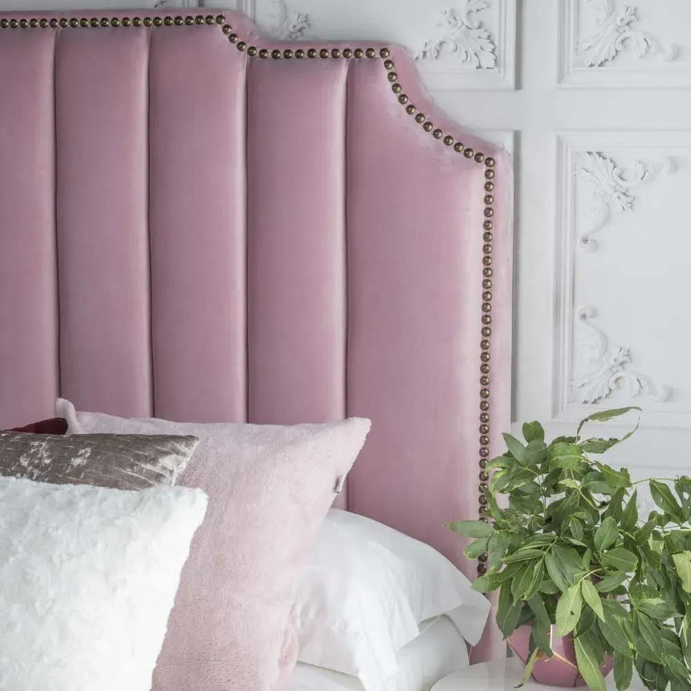 Art Deco King Size Bed Frame - Blush Pink, Velvet