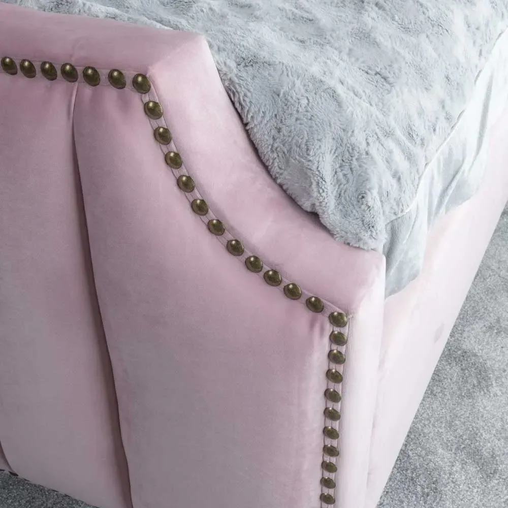 Art Deco King Size Bed Frame - Blush Pink, Velvet