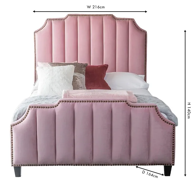 Art Deco King Size Bed Frame - Blush Pink, Velvet
