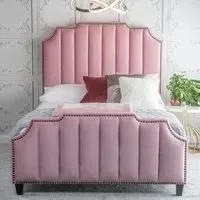 Art Deco King Size Bed Frame - Blush Pink, Velvet