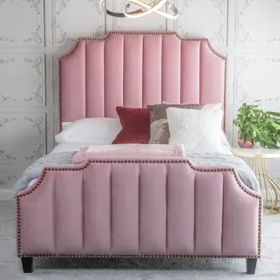 Art Deco King Size Bed Frame - Blush Pink, Velvet image