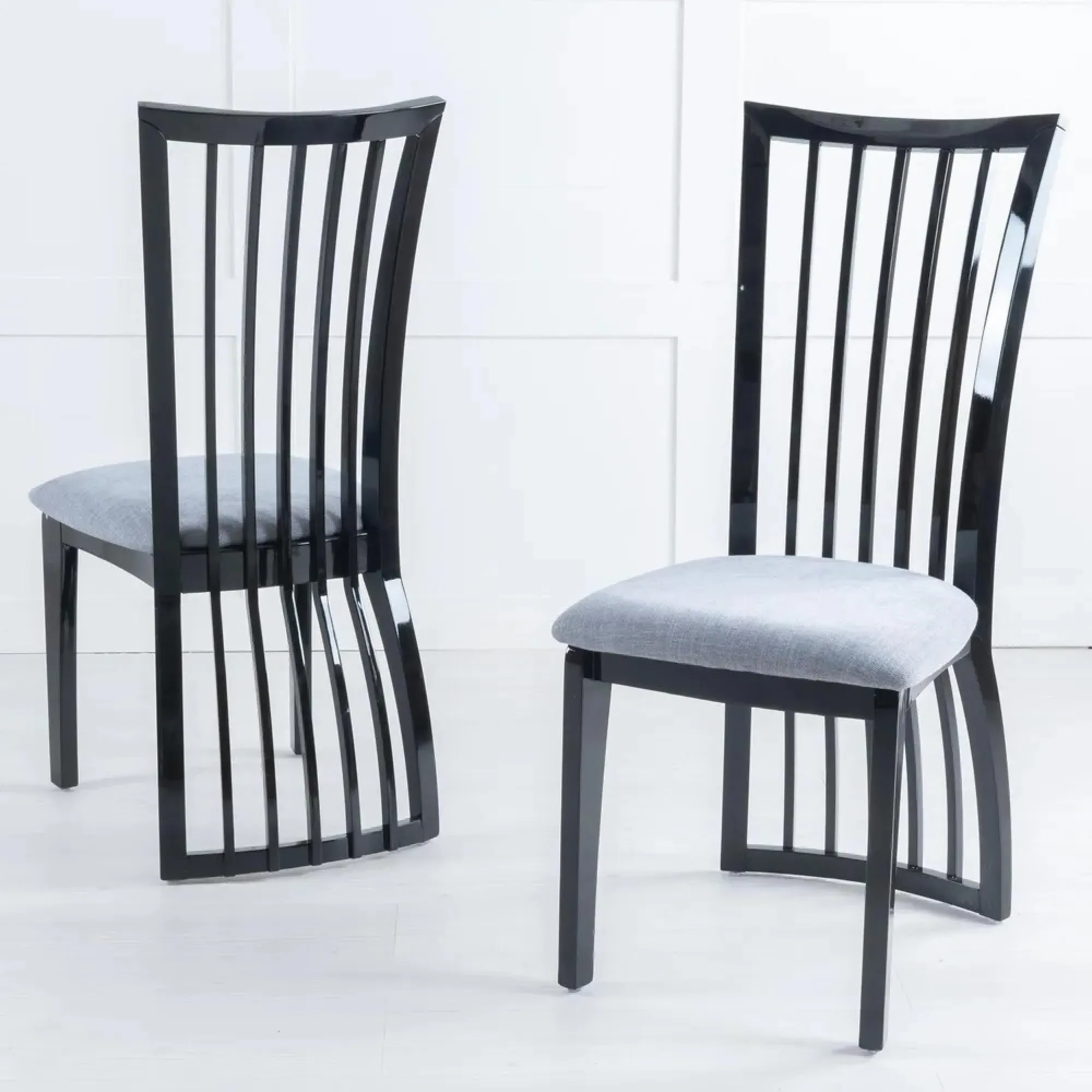 Athena Slatted Back Dining Chair - Black, High Gloss
