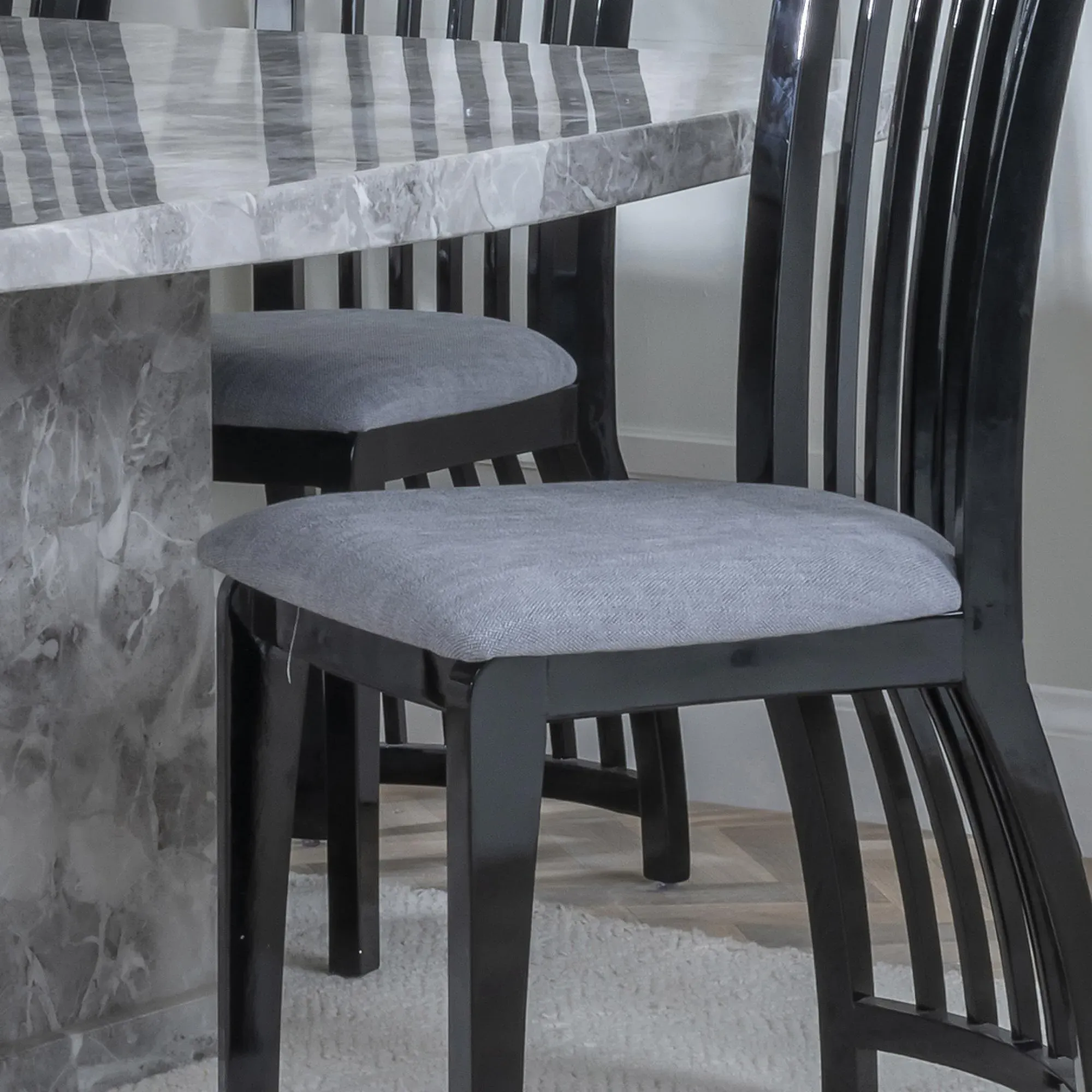 Athena Slatted Back Dining Chair - Black, High Gloss