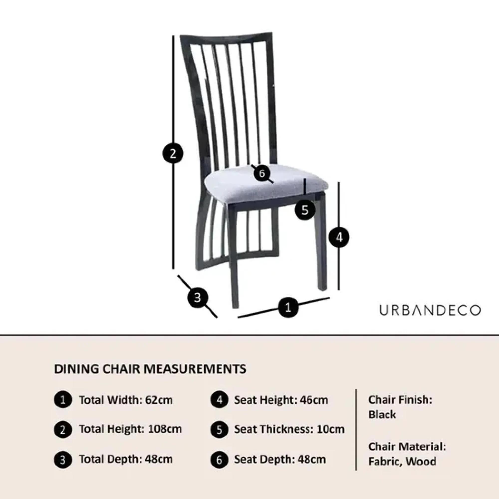 Athena Slatted Back Dining Chair - Black, High Gloss