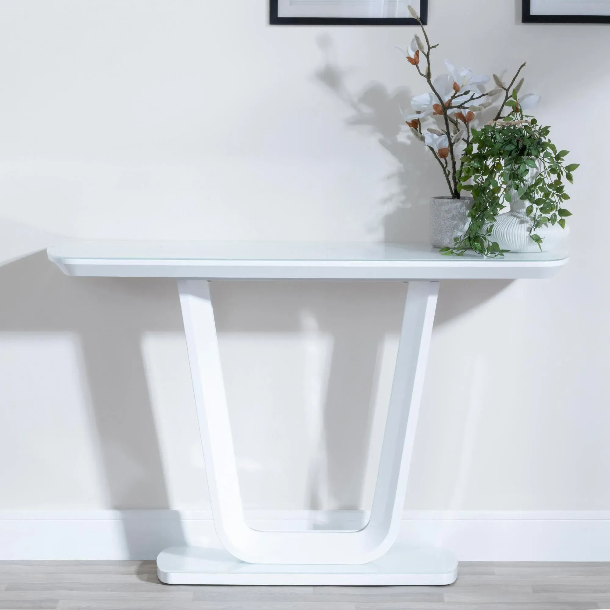 Athos Glass Console Table - White