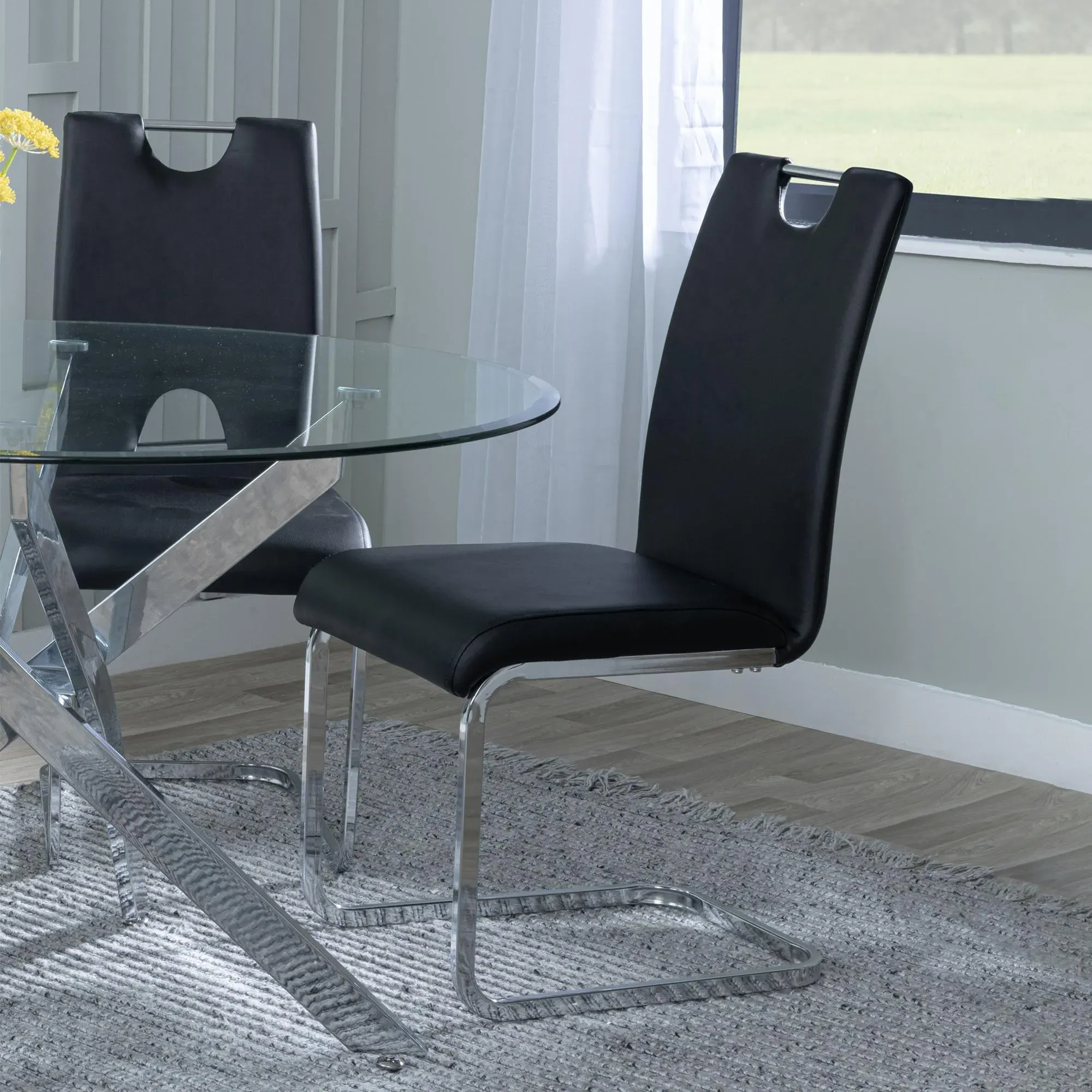 Athos Glass Dining Set with Bianco Chairs - White, Black