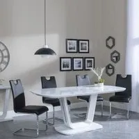 Athos Glass Dining Set with Bianco Chairs - White, Black