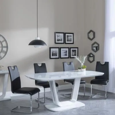 Athos Glass Dining Set with Bianco Chairs - White, Black