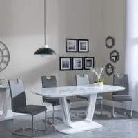 Athos Glass Dining Set with Bianco Chairs - White, Grey