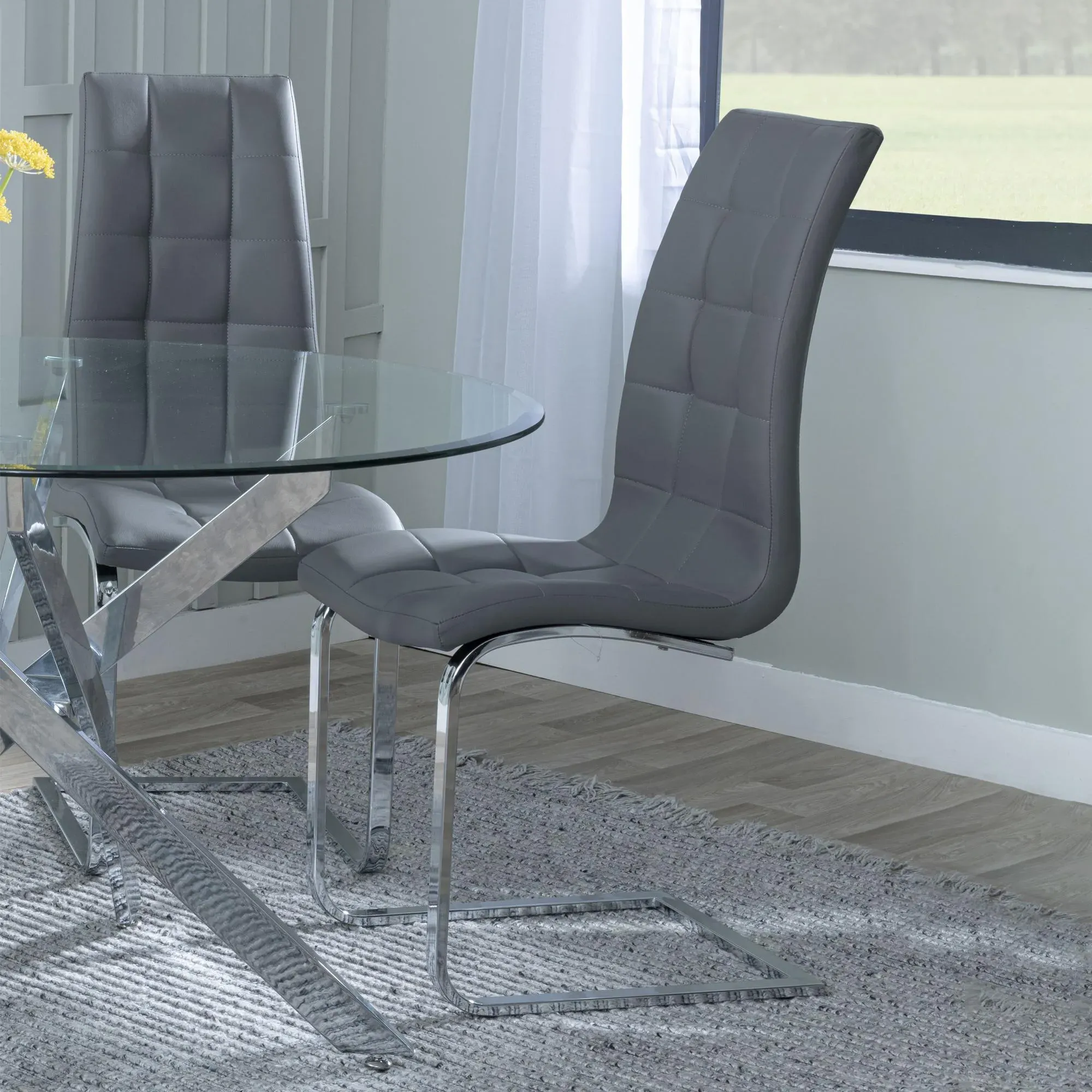 Athos Glass Dining Set with Jamison Chairs - White, Grey