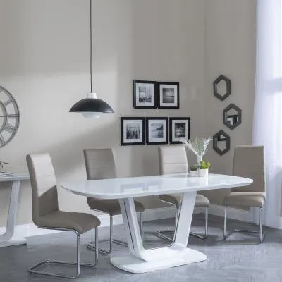 Athos Glass Dining Set with Roma Chairs - White, Beige image