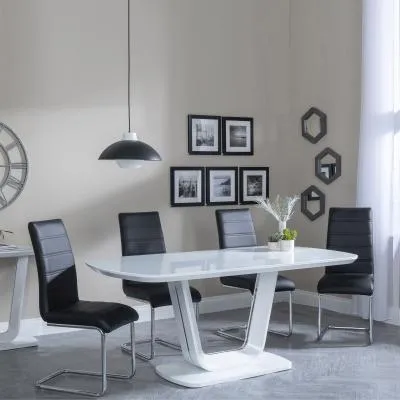 Athos Glass Dining Set with Roma Chairs - White, Black