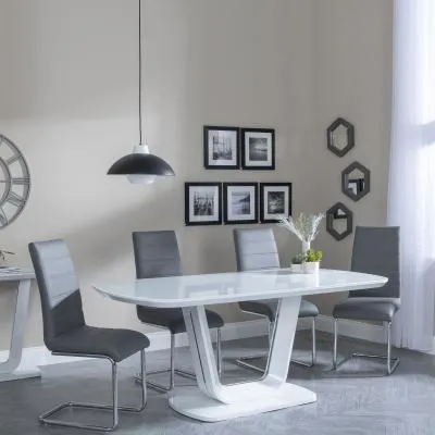 Athos Glass Dining Set with Roma Chairs - White, Grey