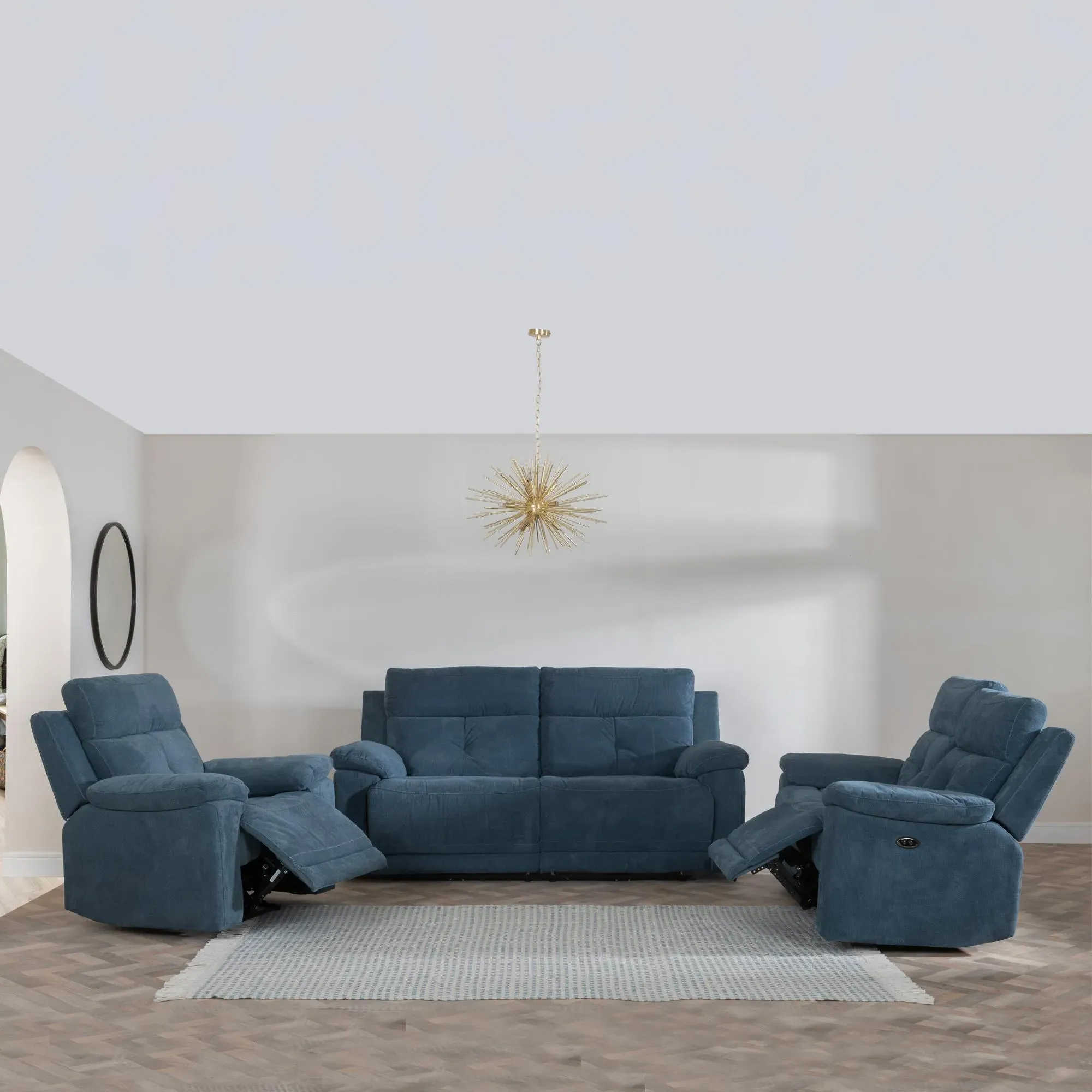 Augusta Ancona Electric Recliner Sofa Set - Blue, Fabric