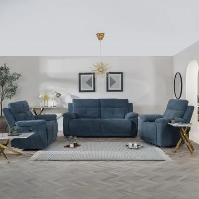 Augusta Ancona Electric Recliner Sofa Set - Blue, Fabric