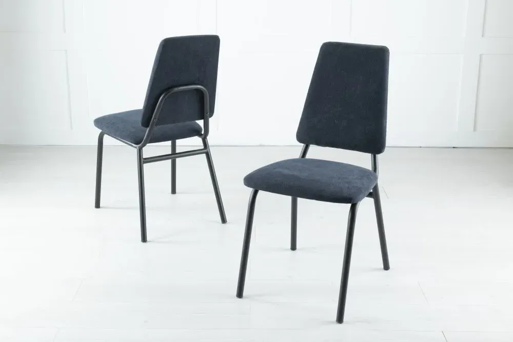 Austin Dining Chair with Metal Legs - Blue, Velvet