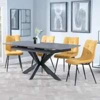 Bari Extendable Dining Set with Corona Chairs - Grey, Ceramic