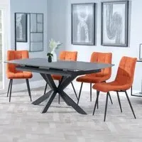 Bari Extendable Dining Set with Corona Chairs - Grey, Ceramic