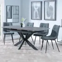 Bari Extendable Dining Set with Corona Chairs - Grey, Ceramic