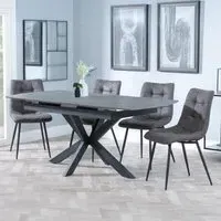 Bari Extendable Dining Set with Corona Chairs - Grey, Ceramic