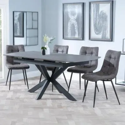 Bari Extendable Dining Set with Corona Chairs - Grey, Ceramic