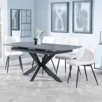 Bari Extendable Dining Set with Corona Chairs - Grey, Ceramic