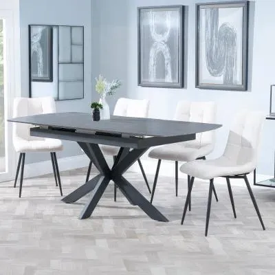 Bari Extendable Dining Set with Corona Chairs - Grey, Ceramic