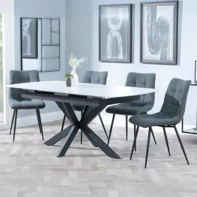 Bari Extendable Dining Set with Corona Chairs - White, Ceramic