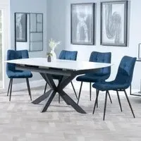 Bari Extendable Dining Set with Corona Chairs - White, Ceramic