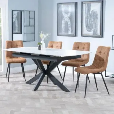 Bari Extendable Dining Set with Corona Chairs - White, Ceramic product