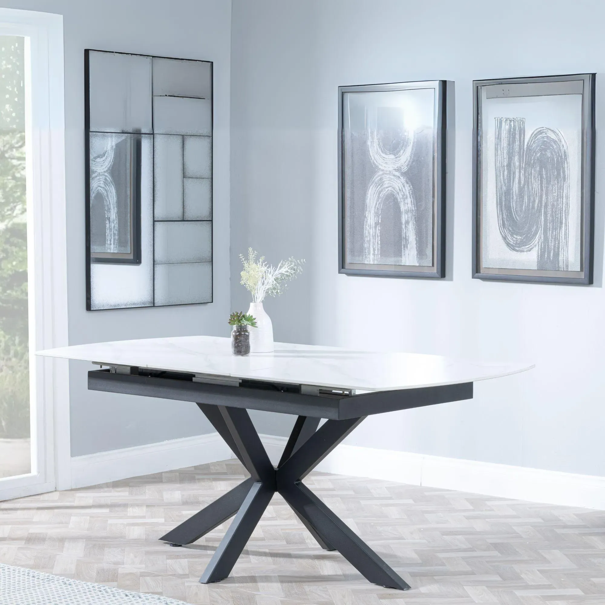 Bari Extendable Dining Set with Darwin Chairs - White, Ceramic