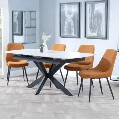 Bari Extendable Dining Set with Darwin Chairs - White, Ceramic