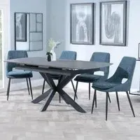 Bari Extendable Dining Set with Peyton Chairs - Grey, Ceramic
