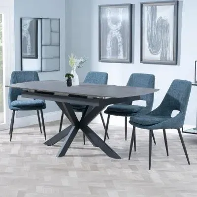 Bari Extendable Dining Set with Peyton Chairs - Grey, Ceramic