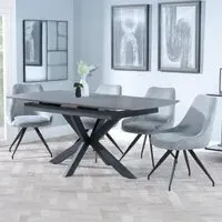Bari Extendable Dining Set with Swivel Chairs - Grey, Ceramic
