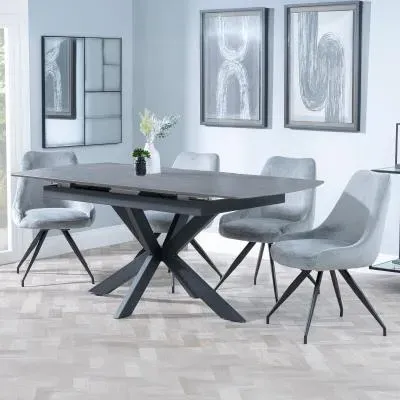 Bari Extendable Dining Set with Swivel Chairs - Grey, Ceramic