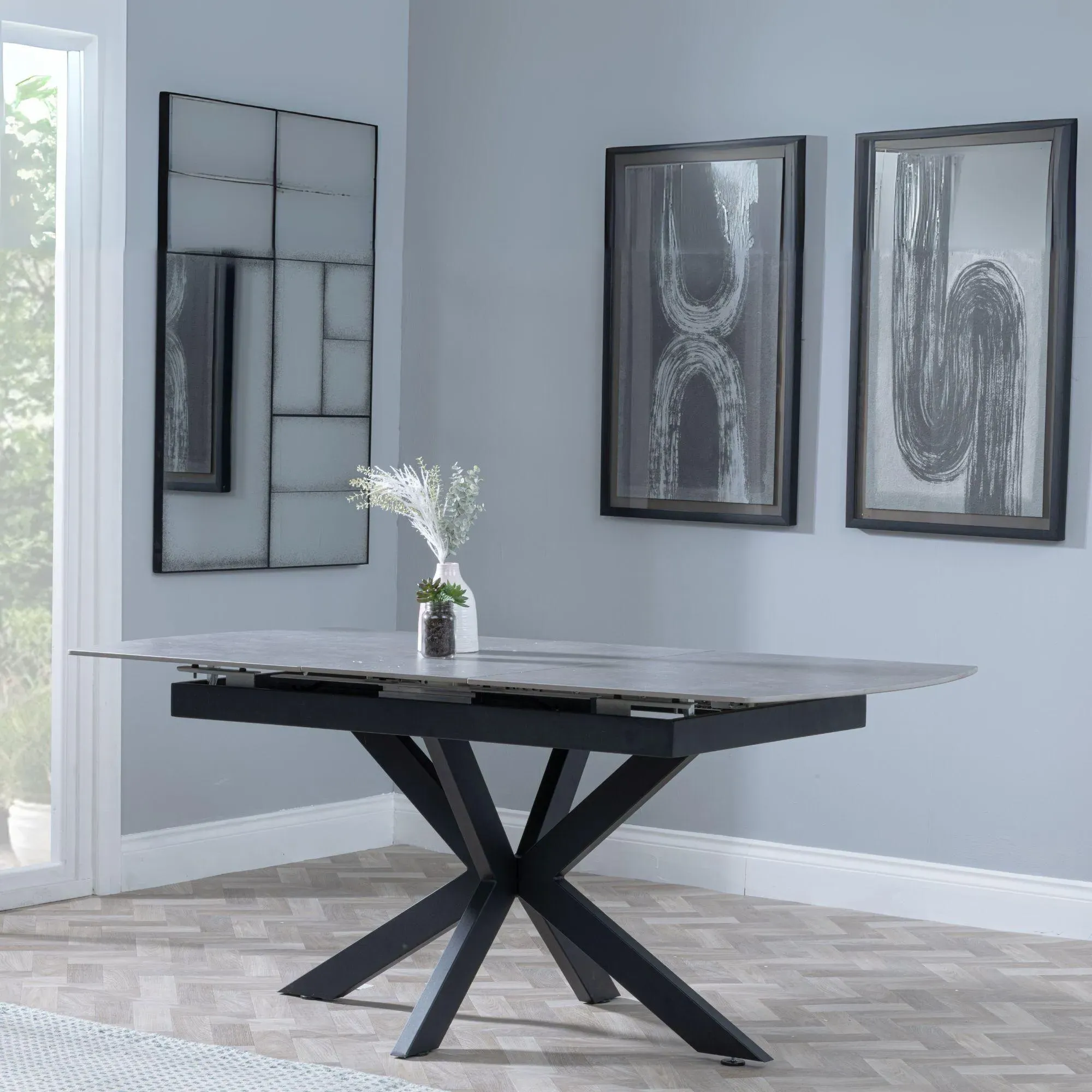 Bari Extendable Dining Set with Swivel Chairs - Grey, Ceramic