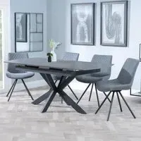 Bari Extendable Dining Set with Swivel Chairs - Grey, Ceramic