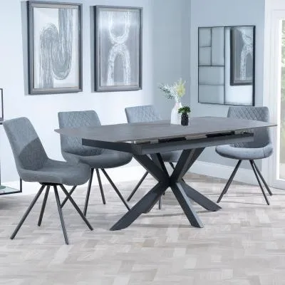 Bari Extendable Dining Set with Swivel Chairs - Grey, Ceramic