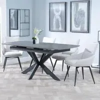 Bari Extendable Dining Set with Swivel Chairs - Grey, Ceramic