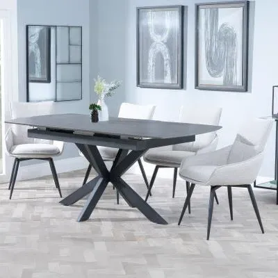 Bari Extendable Dining Set with Swivel Chairs - Grey, Ceramic