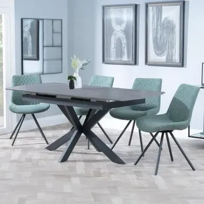 Bari Extendable Dining Set with Swivel Chairs - Grey, Ceramic