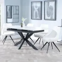 Bari Extendable Dining Set with Swivel Chairs - White, Ceramic