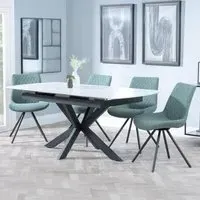 Bari Extendable Dining Set with Swivel Chairs - White, Ceramic