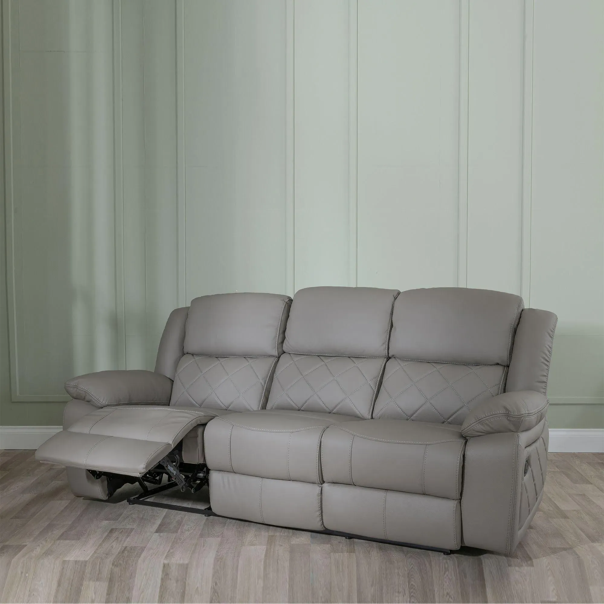 Bentley 3-Seater Recliner Sofa - Light Grey, Leather