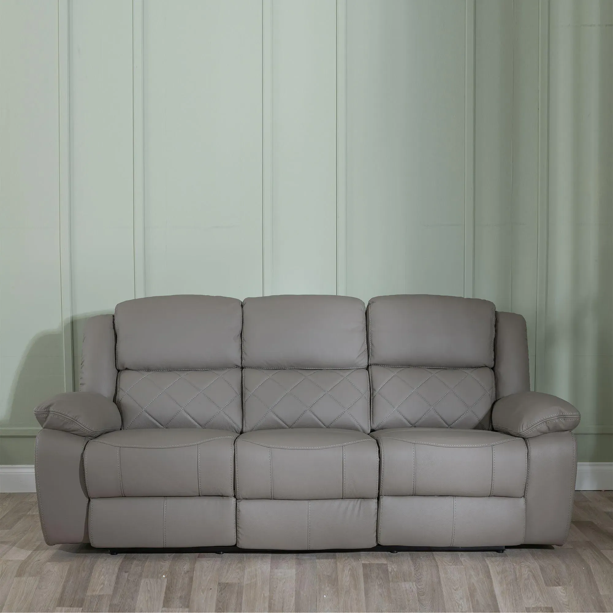 Bentley 3-Seater Recliner Sofa - Light Grey, Leather