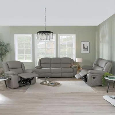 Bentley Leather Recliner Sofa Set - Light Grey