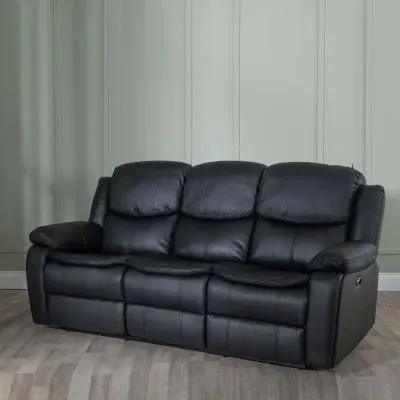 Berlin 3-Seater Recliner Sofa - Black, Leather