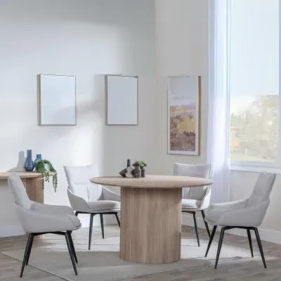 Bern 4-Seater Round Dining Set with Ace Swivel Chairs - Oak, Beige